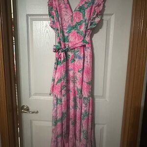 Lilly Pulitzer Pink and Green Floral Maxi Dress